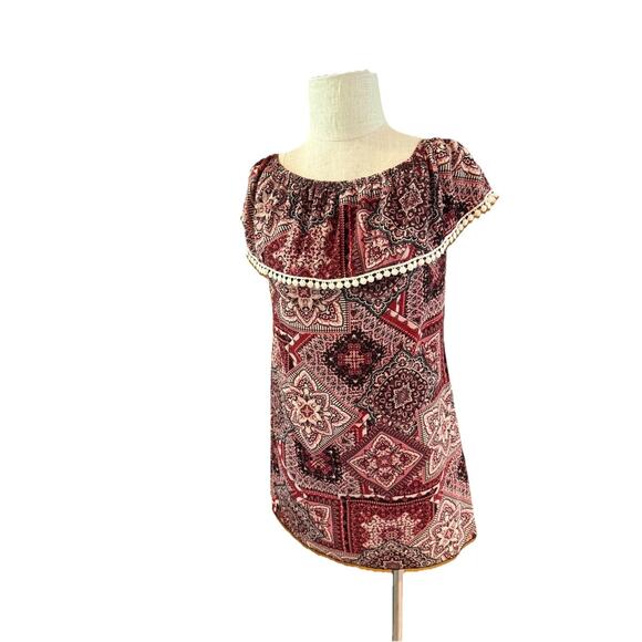 Sayani Thing Blouse Top Womens Medium Multicolor Floral Ruffle Boat Neck - Picture 2 of 8